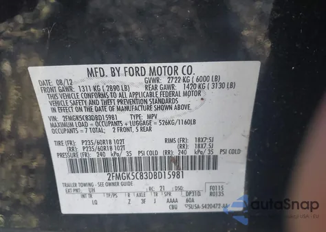 2013 Ford Flex Sel z USA, uszkodzony, nr VIN 2FMGK5C83DBD15981